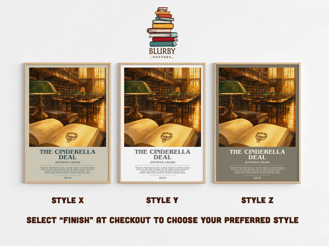 The Cinderella Deal bookish print in frame leaning in hallway – romance wall art (mockup)