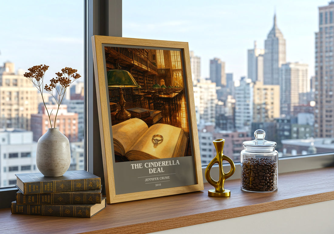 The Cinderella Deal book cover print framed by window – literary home decor