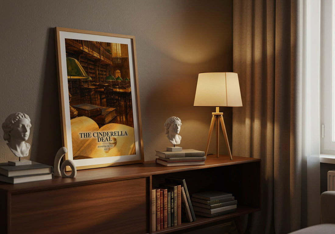 The Cinderella Deal watercolour print on bookshelf – Jennifer Crusie fan gift