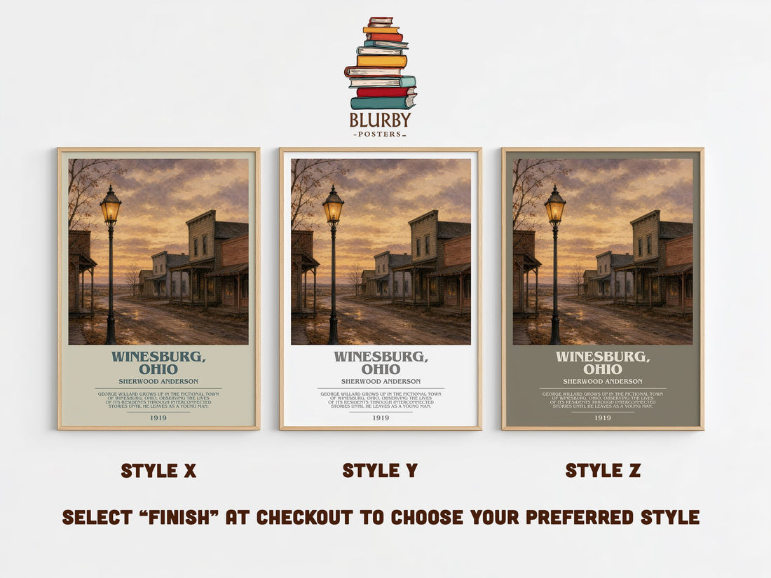 Winesburg, Ohio bookish print in frame leaning in hallway – literary fiction wall art (mockup)