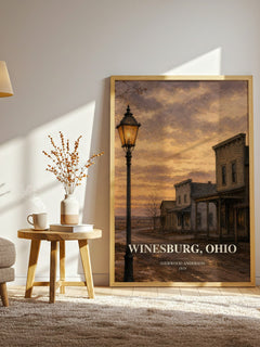 Winesburg, Ohio watercolour print in frame leaning in hallway – literary fiction wall art