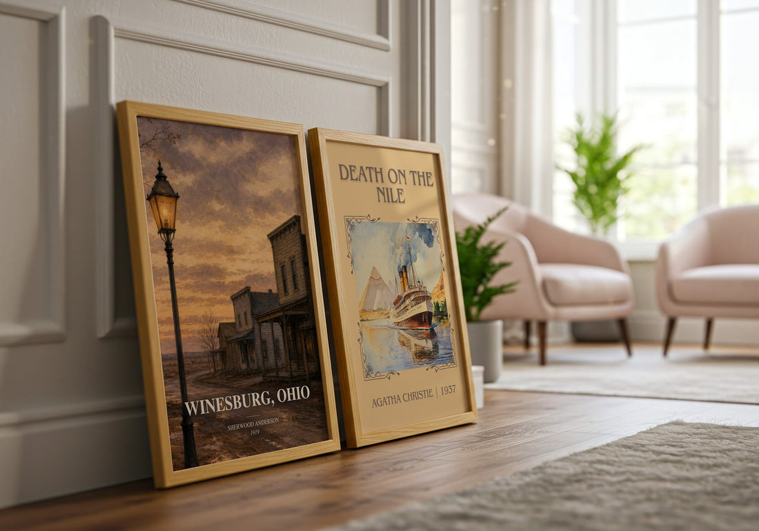Winesburg, Ohio watercolour print framed by window – literary home decor