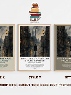 Fifty Best American Short Stories bookish print in frame leaning in hallway – literary fiction wall art