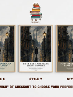 Fifty Best American Short Stories book cover print in frame leaning in hallway – literary fiction wall art
