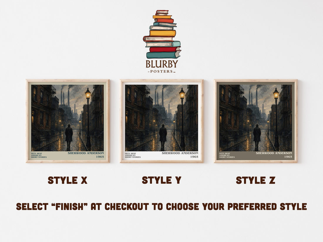 Fifty Best American Short Stories literary print in frame leaning in hallway – literary fiction wall art (mockup)