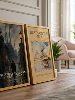 Fifty Best American Short Stories watercolour print framed by window – literary home decor