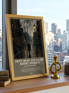 Fifty Best American Short Stories bookish print framed by window – literary home decor
