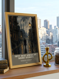 Fifty Best American Short Stories book cover print framed by window – literary home decor