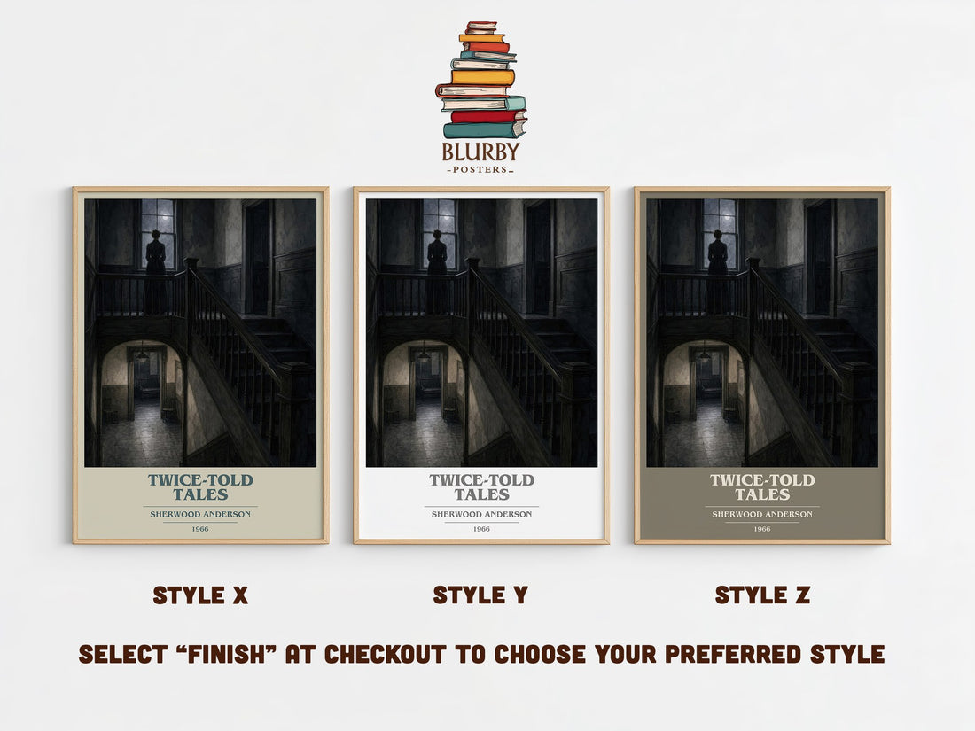 Twice-Told Tales book cover print in frame leaning in hallway – literary fiction wall art (mockup)