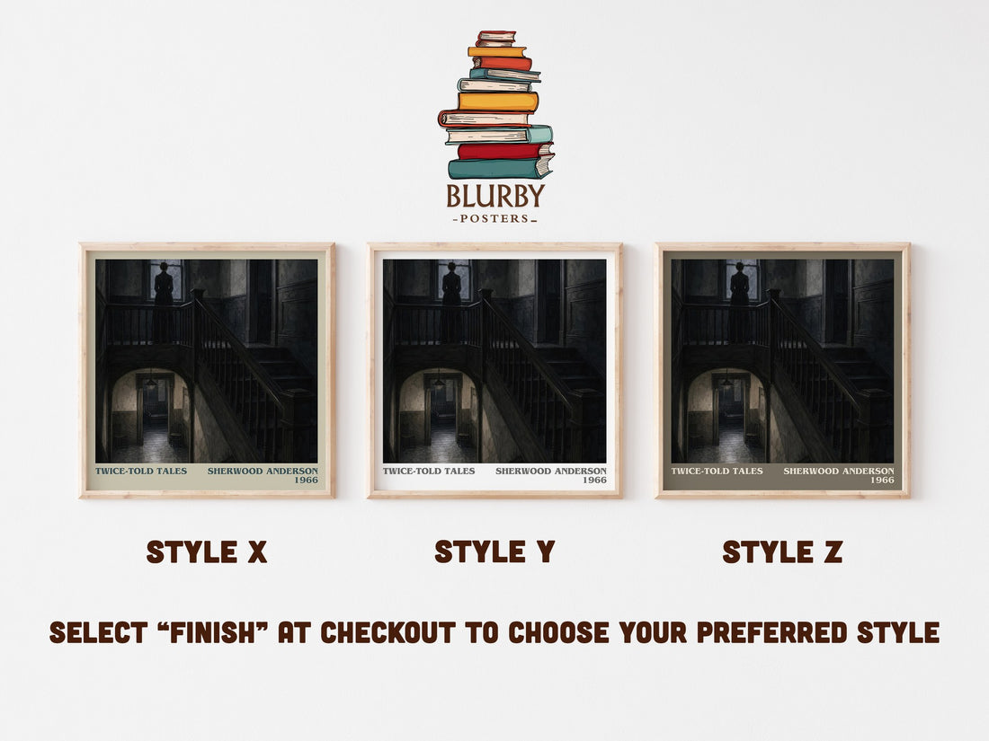 Twice-Told Tales literary print in frame leaning in hallway – literary fiction wall art (mockup)