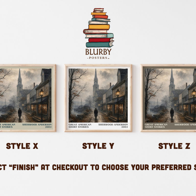 Great American Short Stories literary print in frame leaning in hallway – literary fiction wall art