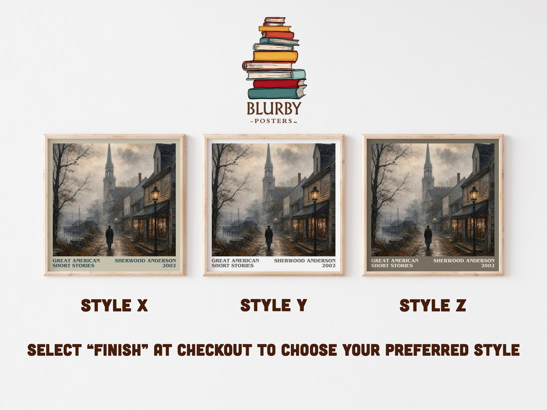 Great American Short Stories literary print in frame leaning in hallway – literary fiction wall art (mockup)