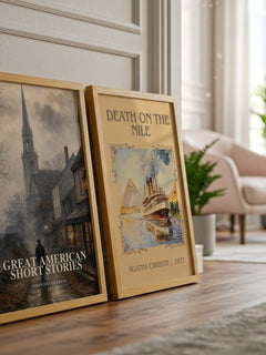 Great American Short Stories watercolour print framed by window – literary home decor