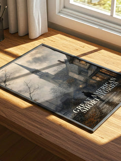 Great American Short Stories watercolour book poster framed on wall – literary fiction wall art