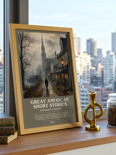 Great American Short Stories bookish print framed by window – literary home decor