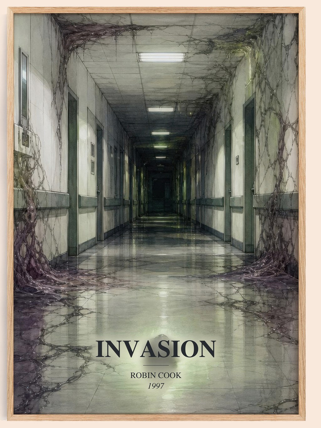Invasion watercolour book poster by Robin Cook – framed literary art print