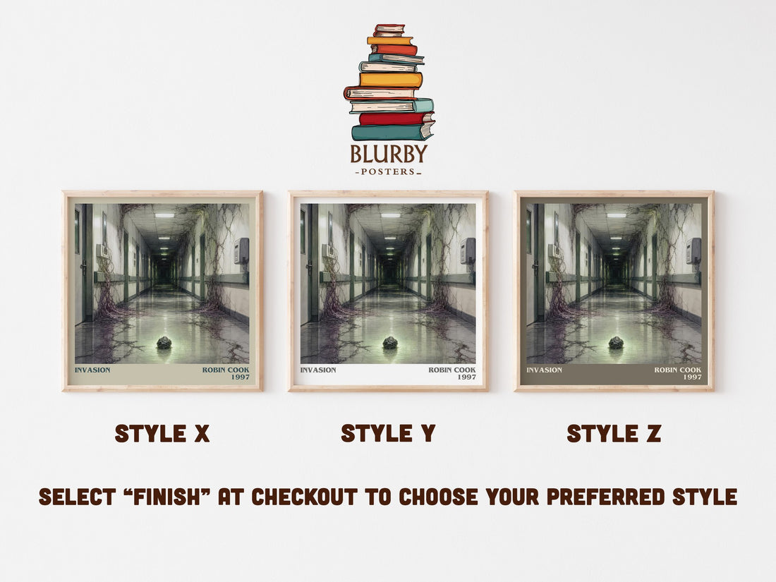 Invasion literary print in frame leaning in hallway – sci fi wall art (mockup)
