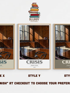 Crisis book cover print in frame leaning in hallway – thriller wall art