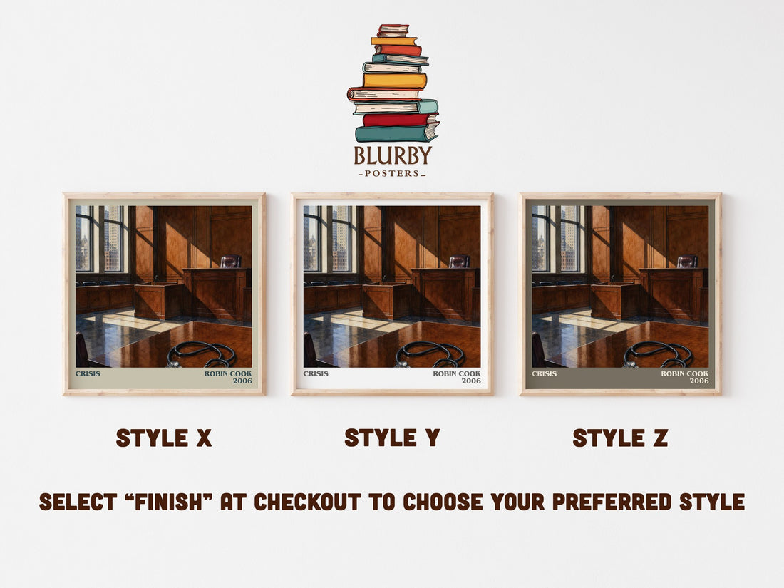 Crisis literary print in frame leaning in hallway – thriller wall art (mockup)
