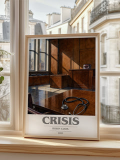 Crisis book cover poster colour and style options – Robin Cook book art