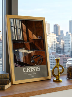 Crisis book cover print framed by window – literary home decor