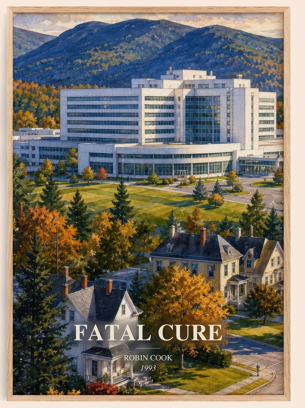 Fatal Cure watercolour book poster by Robin Cook – framed literary art print