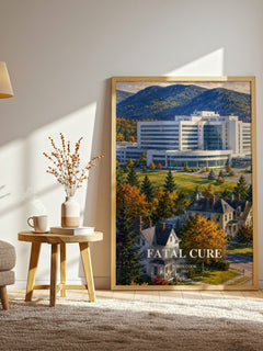 Fatal Cure watercolour print in frame leaning in hallway – thriller wall art