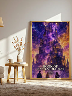 Book of Names (Diadem watercolour print in frame leaning in hallway – fantasy wall art