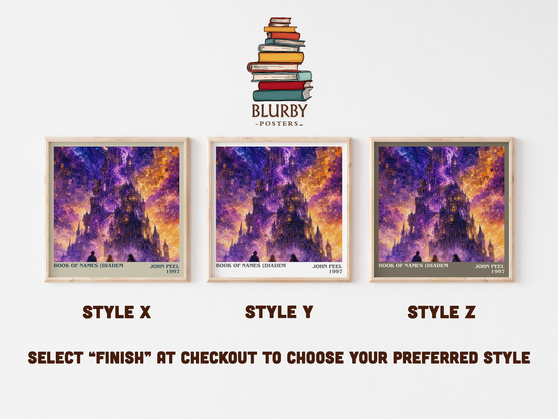 Book of Names (Diadem literary print in frame leaning in hallway – fantasy wall art (mockup)
