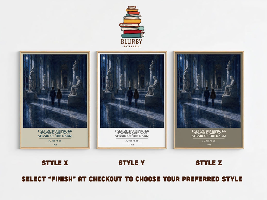 Tale of the Sinister Statues (Are You Afraid of the Dark) book cover print in frame leaning in hallway – childrens wall art (mockup)