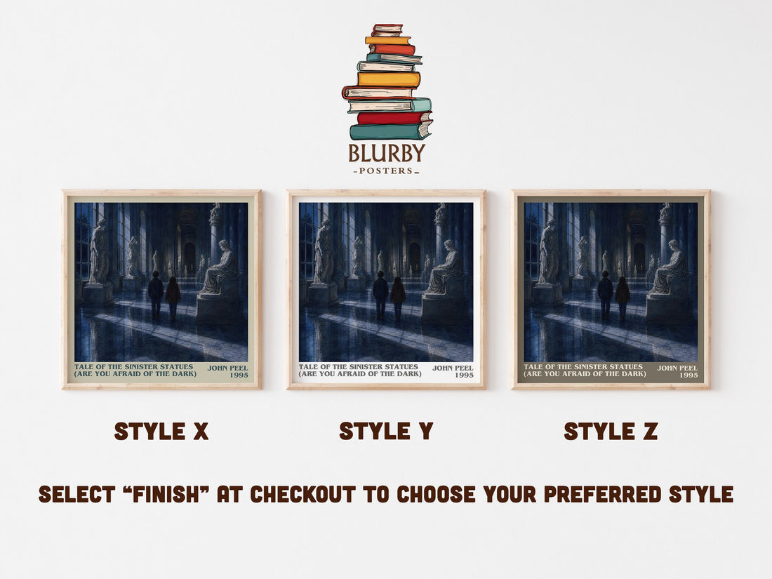 Tale of the Sinister Statues (Are You Afraid of the Dark) literary print in frame leaning in hallway – childrens wall art (mockup)