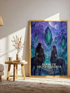 Book of Signs (Diadem watercolour print in frame leaning in hallway – sci fi wall art