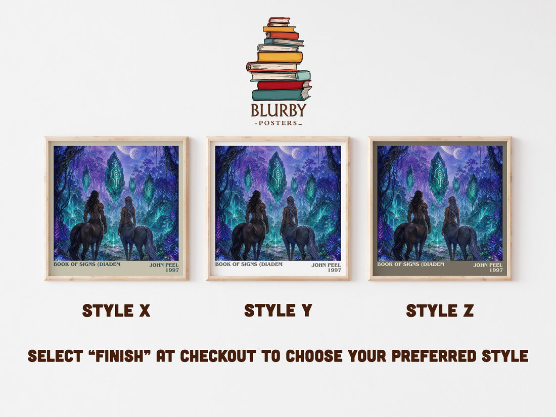 Book of Signs (Diadem literary print in frame leaning in hallway – sci fi wall art (mockup)