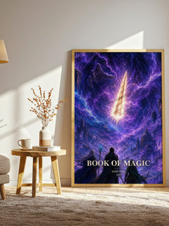 Book of magic watercolour print in frame leaning in hallway – fantasy wall art