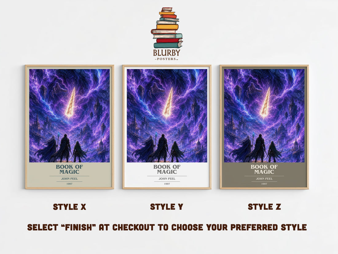 Book of magic book cover print in frame leaning in hallway – fantasy wall art (mockup)
