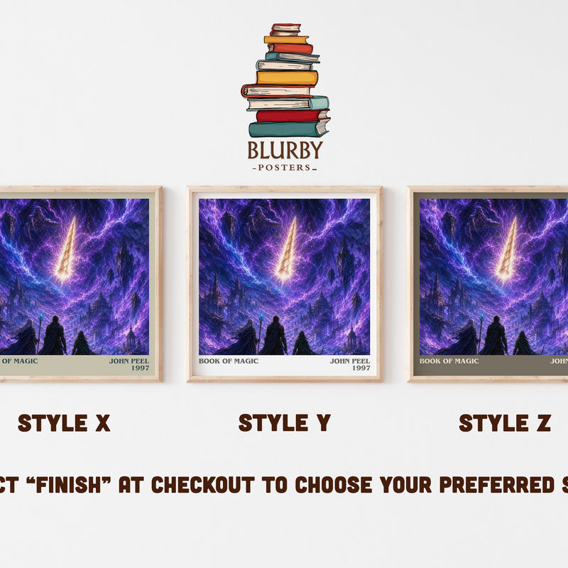 Book of magic literary print in frame leaning in hallway – fantasy wall art