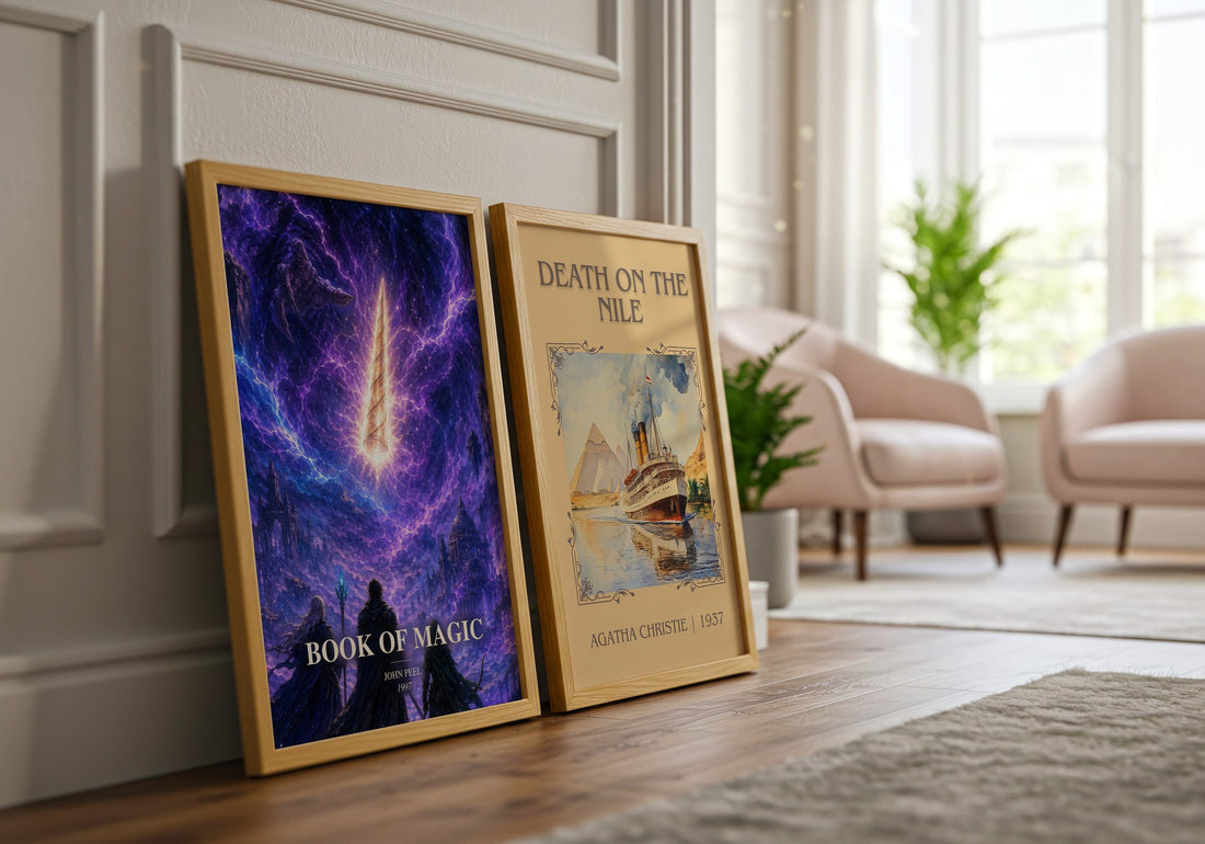 Book of magic watercolour print framed by window – literary home decor