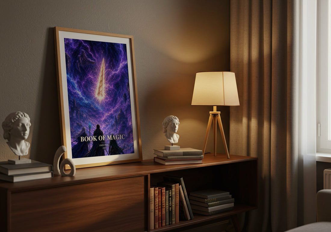 Book of magic watercolour print on bookshelf – John Peel fan gift