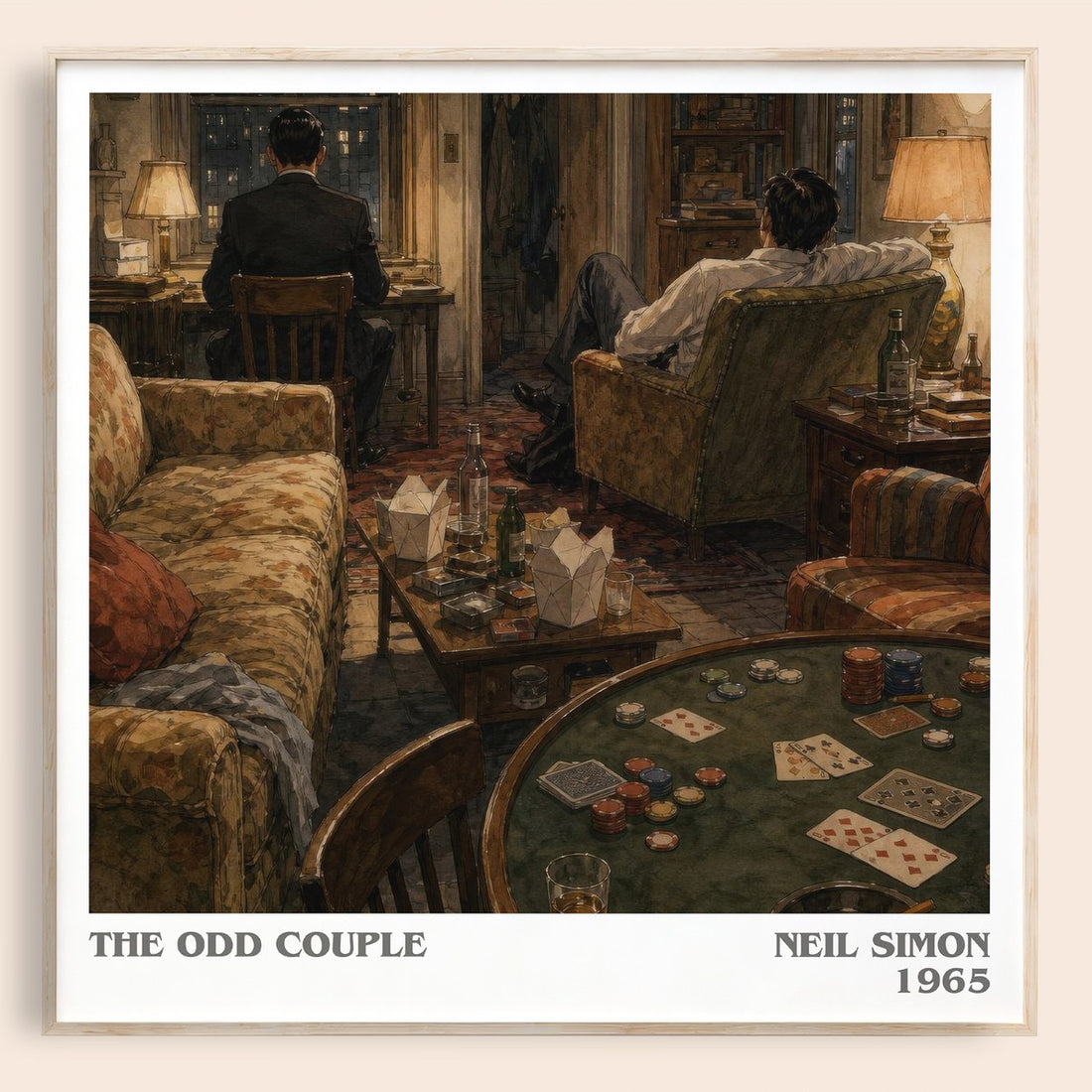 The odd couple literary book poster by Neil Simon – framed literary art print