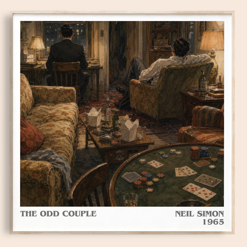 The odd couple literary book poster by Neil Simon – framed literary art print