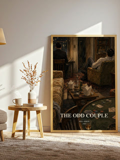 The odd couple watercolour print in frame leaning in hallway – contemporary fiction wall art
