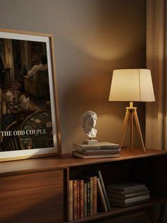 The odd couple watercolour print on bookshelf – Neil Simon fan gift