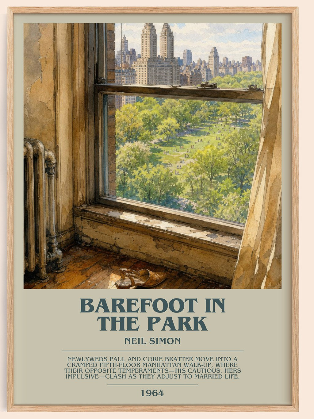 Barefoot in the park bookish book poster by Neil Simon – framed literary art print