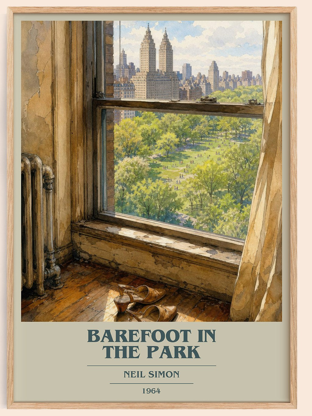 Barefoot in the park book cover book poster by Neil Simon – framed literary art print