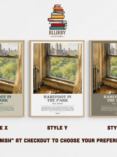 Barefoot in the park bookish print in frame leaning in hallway – contemporary fiction wall art
