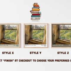 Barefoot in the park literary print in frame leaning in hallway – contemporary fiction wall art