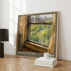 Barefoot in the park literary print framed by window – literary home decor