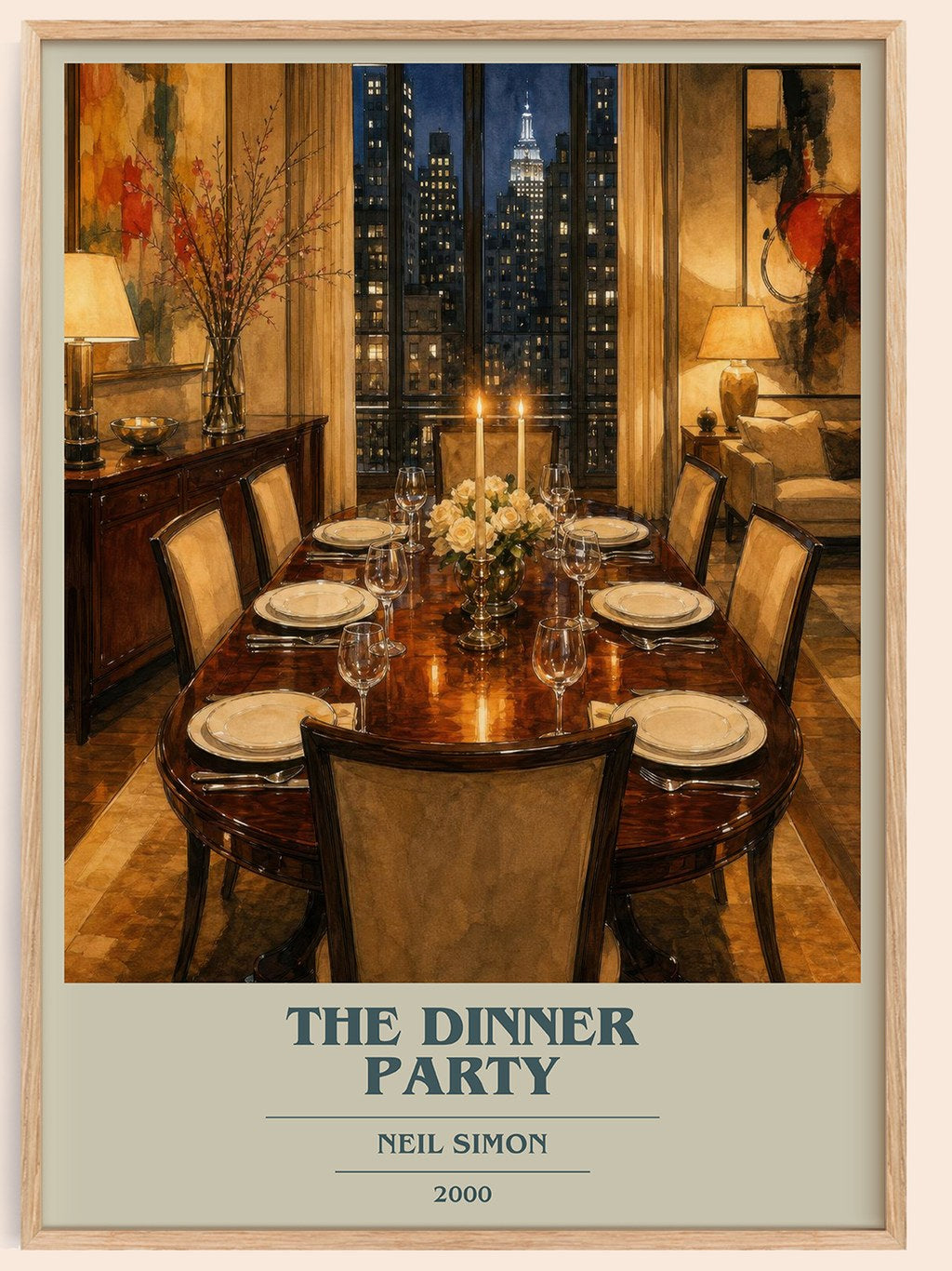 The Dinner Party book cover book poster by Neil Simon – framed literary art print
