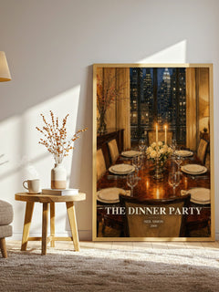 The Dinner Party watercolour print in frame leaning in hallway – contemporary fiction wall art