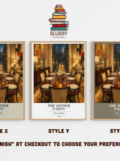 The Dinner Party book cover print in frame leaning in hallway – contemporary fiction wall art